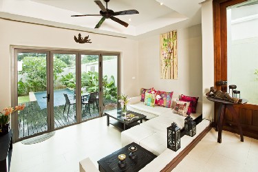 Living Area with Garden and Pool View